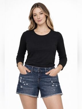 American Eagle Womens Denim Shorts Size 0 Dark Wash Distressed Low Rise Festival